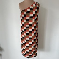 Carolina Herrera Spring 2001 Runway One Shoulder Geometric Print Silk Dress Sz 4