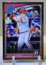 2018 Donruss Optic Baseball Rhys Hoskins Lightning Rated Rookie RC Phillies Card. rookie card picture