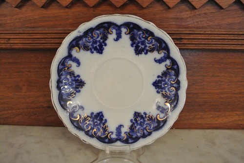 "Taza y platillo azul de colección Georgia Johnson Bros. adorno dorado Inglaterra flujo ""C" - Imagen 8 de 12