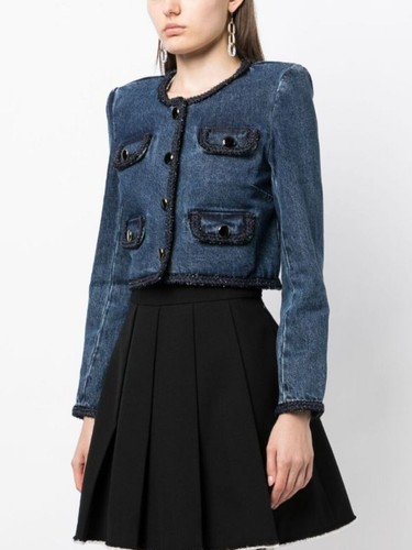 Self-Portrait braid-trim denim jacket UK Size 8 USA Size 4 NWT - Picture 3 of 5