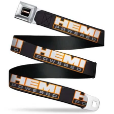 HEMI Powered Logo Black Webbing Seatbelt Chrome Buckle Belt Official Licensed