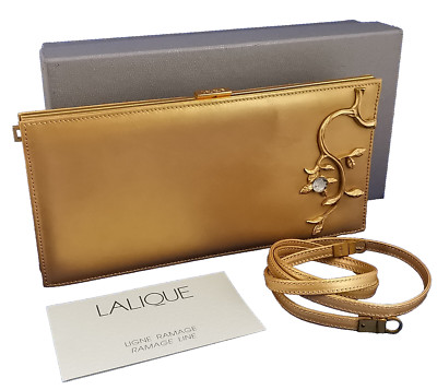 LALIQUE Handtasche Pochette Ramage Veau Dore Gold Clutch Vintage Abendtasche