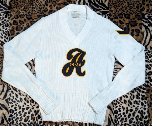 vtg 70s 79-80 BRISTOL PRODUCT MILITARY V Neck LETTERMAN Sweater A Army SZ? #A85