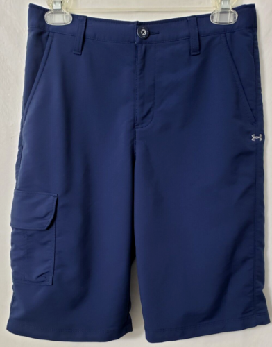 Under Armour Cargo Shorts 12 Boy Youth L Navy Adjustable Waist Heat Gear School - Picture 1 of 7