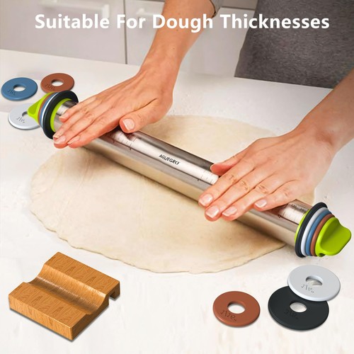 13.6in Stainless Rolling Pin with Thickness Rings for Dough Pastry Cookie - Picture 2 of 7
