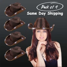 LED Light Up Flashing Sequin Brown Cowboy Hat - Pack of 4 Hats By Party Glowz