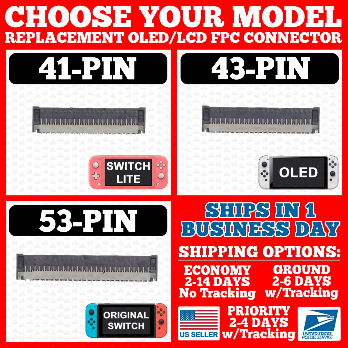 41/43/53 Pin Replacement OLED LCD FPC Connector For Nintendo