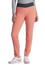 Women Scrub Pant L Mid Rise Leg Pull-on DK090P, L Petite, Ravishing Coral/Pewter