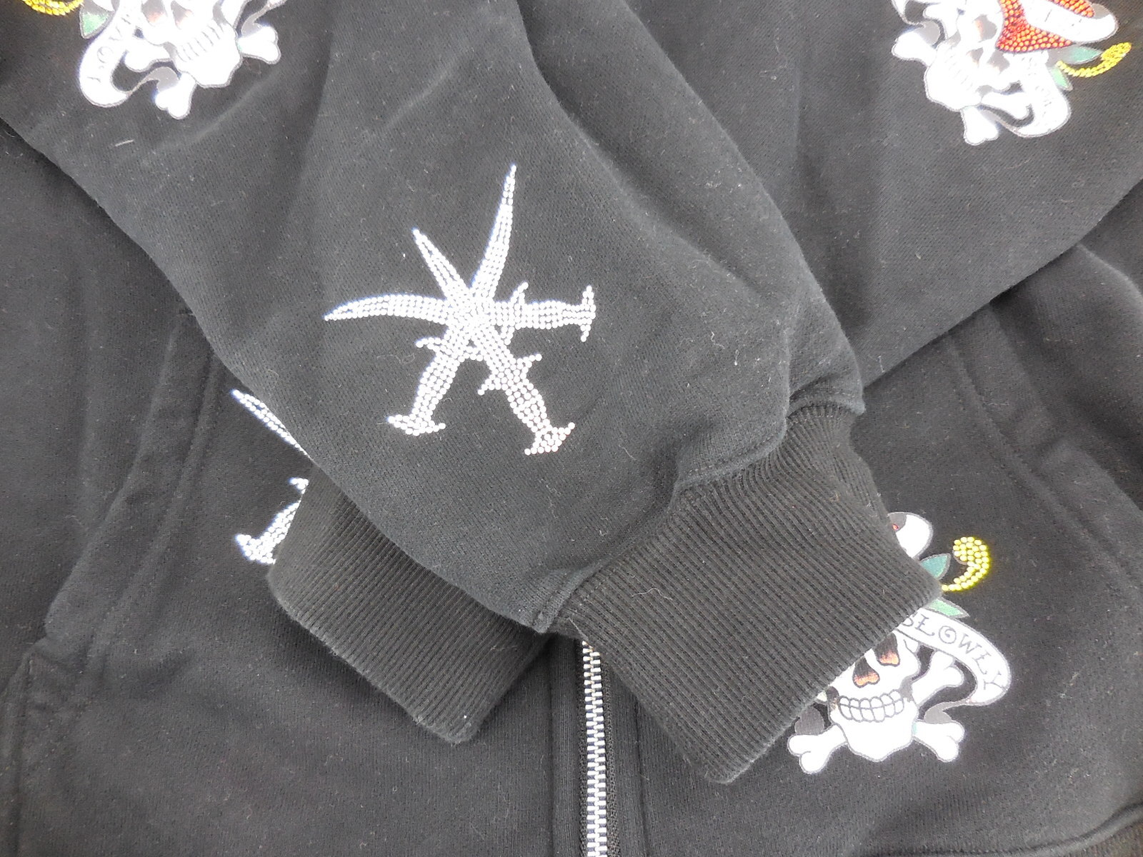 UNKNOWN LONDON x ED HARDY DAGGER RHINESTONE ZIP HOODIE BLACK SIZE XL PRE-OWNED