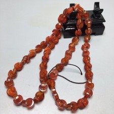 Tibetan Natural Red Old Agate Dzi Hand-carved Lock Beads Amulet Necklace S241108