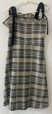 Girls size 16 tweed black grey white plaid midi Dress velvet shoulder Bows