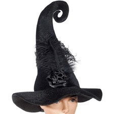 Black PolyFoam Witch Hat with Loop Flower and Feather