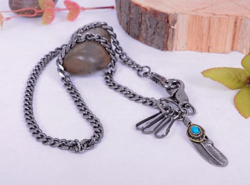30" Feather Turquoise Pendant Strong Biker Trucker Key Jeans Plain Wallet Chain - Picture 9 of 11