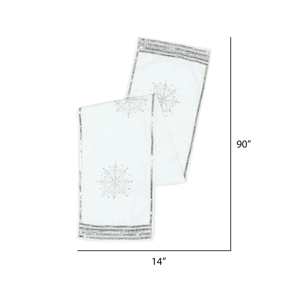 Vickerman L18708 White 14 x 90 in. Banded Snowflake Table Runner - Image 3 of 4
