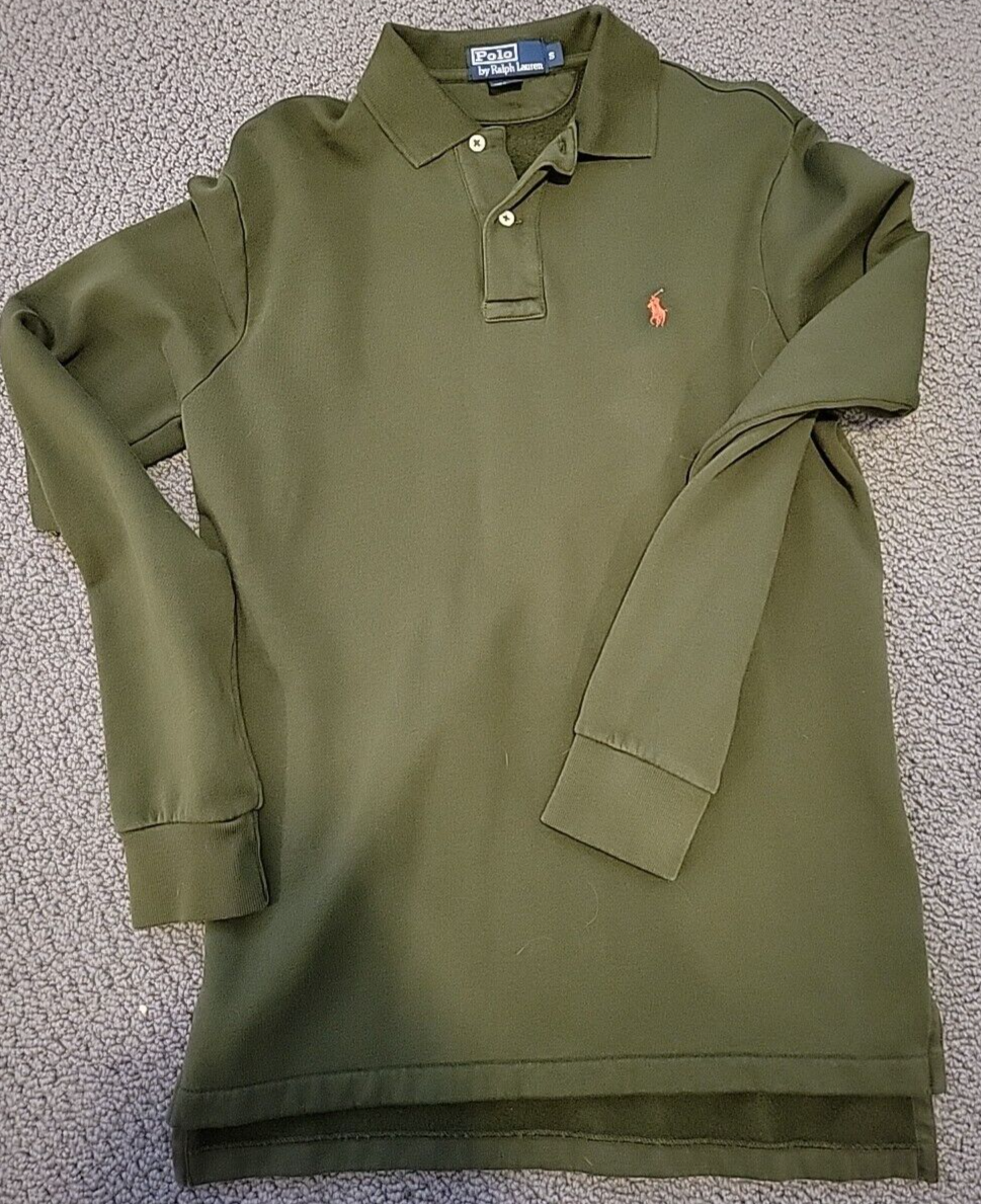 PONY Polo Ralph Lauren Uomo Polo FLeece Camicia Manica Lunga Verde Small