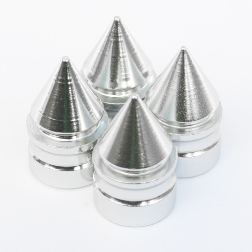 Set of 4 Chrome Spike Shape Rubber Ring Seal Dust Aluminum Rim Tire Valve Cap - Picture 4 of 4