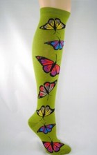 NWT Green Multi-Colored Butterfly Women's Knee High Novelty Socks