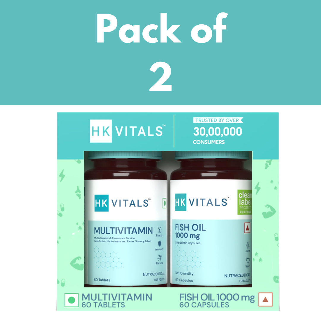 HK Vitals Multivitamin & Fish Oil 1000 mg Omega 3 Enhances Energy 60 Tabs & Caps