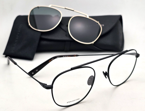 New JOHN VARVATOS Eyeglasses V176 52-19 Black Frames w/ Gold Polarized Clip-ons - Picture 23 of 23