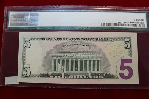 2009 $5 FEDERAL RESERVE NOTE, 2012 COIN AND CURRENCY SET NOTE, PMG GEM UNC. - Picture 5 of 5
