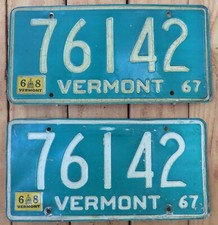 1967 Vermont License Plate Pair 76142 Garage Man Cave Nice Originals