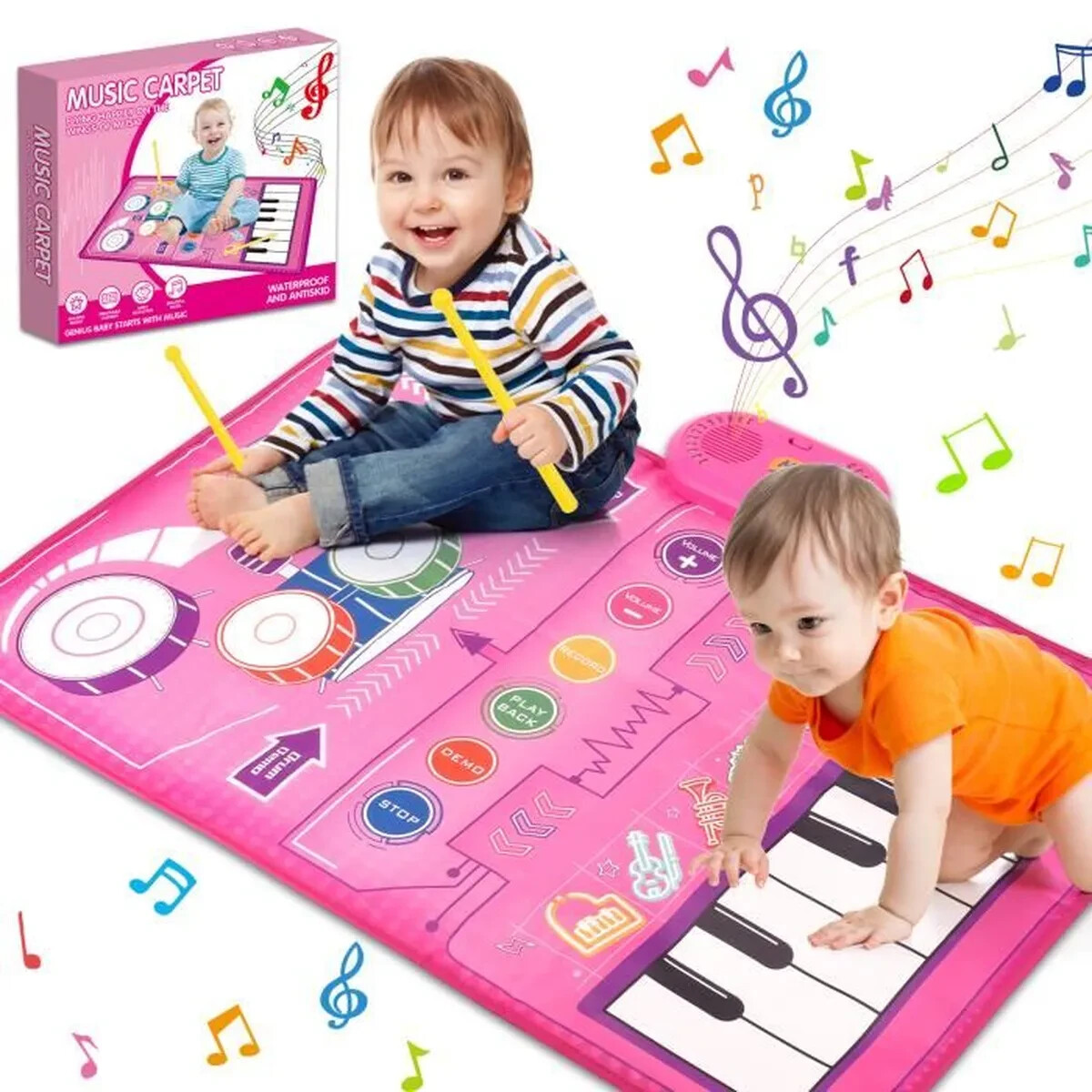 Tapis de jeu musique bébé haut de gamme en coton biologique avec arche en bois