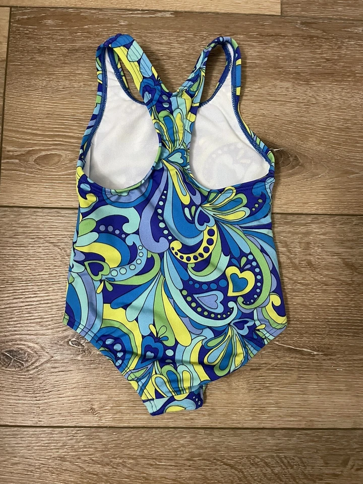 SPEEDO SIZE 4 SWIMSUIT ONE PIECE BLUE GREEN POP ART RACERBACK 514 - Image 2 of 4