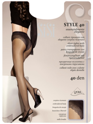 SiSi Style 40 transparente Strumpfhose, zauberhaftes, besticktes Spitzenoberteil