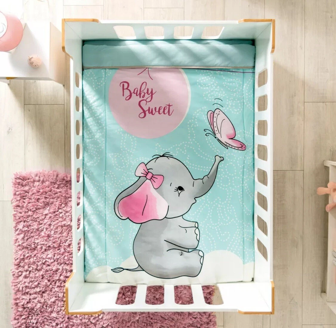ELEPHANT CRIB BEDDING SET GIRL PINK NURSERY BABY SHOWER GIFT NEW STYLE 4 PCS
