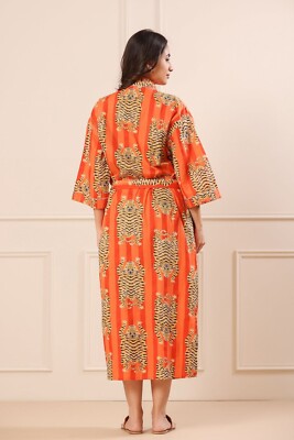 Robe De Plage Indienne En Coton - Kimono Maxi Fait Main, Teinture Tie-dye Jaune - Taille Unique