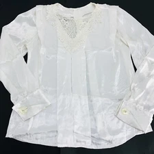 Vintage Top Ivory Pleated High Neck lace Crochet Trim Victorian Blouse Nicola 6