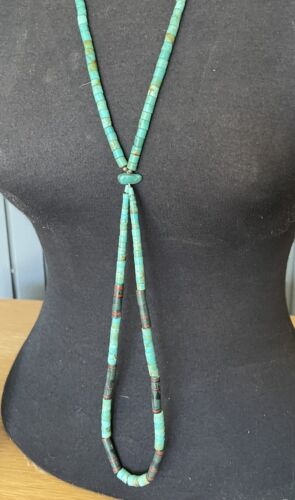 Vtg Turquoise Beaded Heishi Necklace Native Americ