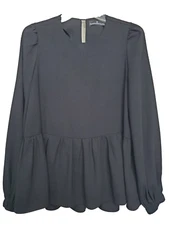 Pomander Place Tuckernuck Carlota Peplum Black Puff Sleeve Blouse Size XS