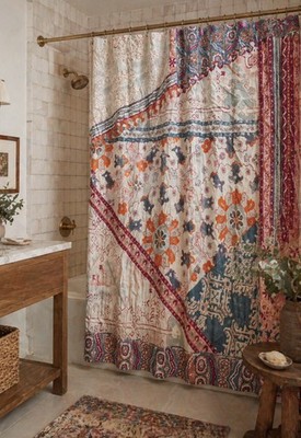 Anthropologie Risa Organic Cotton Shower Curtain boho Patchwork SOLD OUT, New!