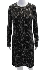 Tory Burch Women Black Silk Shift Dress Long Sleeve Zip Size L