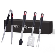 BBQ Grill Tools Set 4pc Commercial Professional Spatula Tongs Fork Men