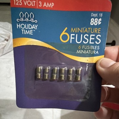 Holiday Time 6 Fast-Acting Miniature Cartridge Fuses 125V 3A Metallic