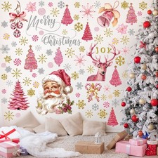 80 Pcs Pink Merry Christmas Wall Sticker Santa Claus Christmas Window Decals ...
