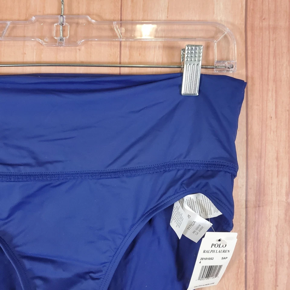 Pantalones de bikini LAUREN Ralph Lauren para mujer con bandas talla 4 traje de baño azul nuevo con etiquetas  Foto 2 de 4