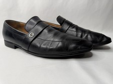 GUCCI DRIVER LOAFERS MEN US 8 #256600 BROADWICK BLACK LEATHER GG INTERLOCKING