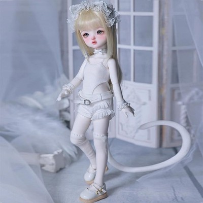 Full Set 1/6 BJD Doll Resin Face Makeup Cute Little Cat Tail Girl Handmade Gifts