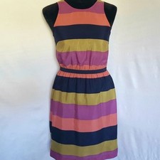 Women's Loft Multicolor Striped Sleeveless Ribbon Tied Empire Waist Dress Size S