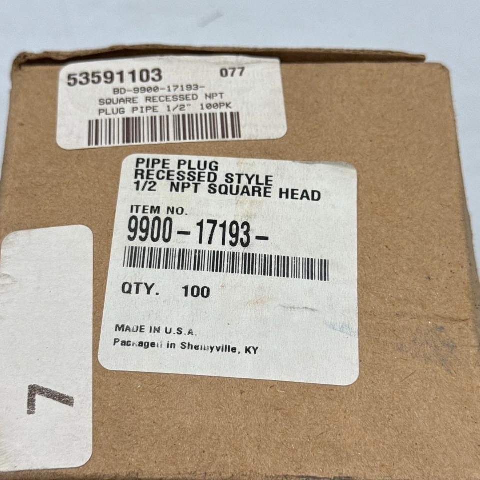 BD Pipe Plug Recessed 100PK 1/2 NPT Square Head 9900-17193 Made In USA - Image 3 of 4