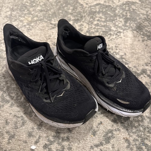 Hoka One One Clifton 8 Herren Größe 10D schwarz weiß sportliche Laufschuhe Turnschuhe
