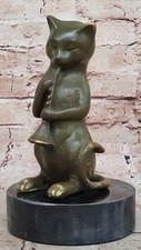 M. Lopez Bronze Cat Figurine Sculpture Music Lover Statue Home Desk Ornament