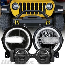 9in LED DRL Headlights For Jeep Wrangler JL Gladiator 2018-2024 4in Fog Light
