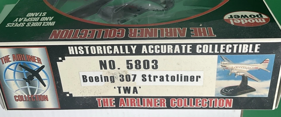 TWA Boeing 307 Stratoliner Airplane w/ Stand 5803 NIB - Image 3 of 4