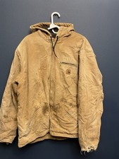 Carhartt Jacket Men  s XL J141 Hooded Canvas Sherpa Lined Distressed Sleeves