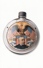Glass Whiskey Flask Admiral George Dewey American Flag Patriotic Postcard