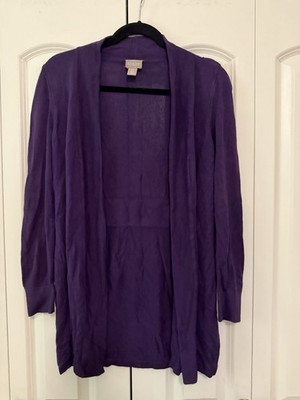 Chico's Purple Solid Knit Open Front Cardigan Sweater Long Sleeve Women s 0